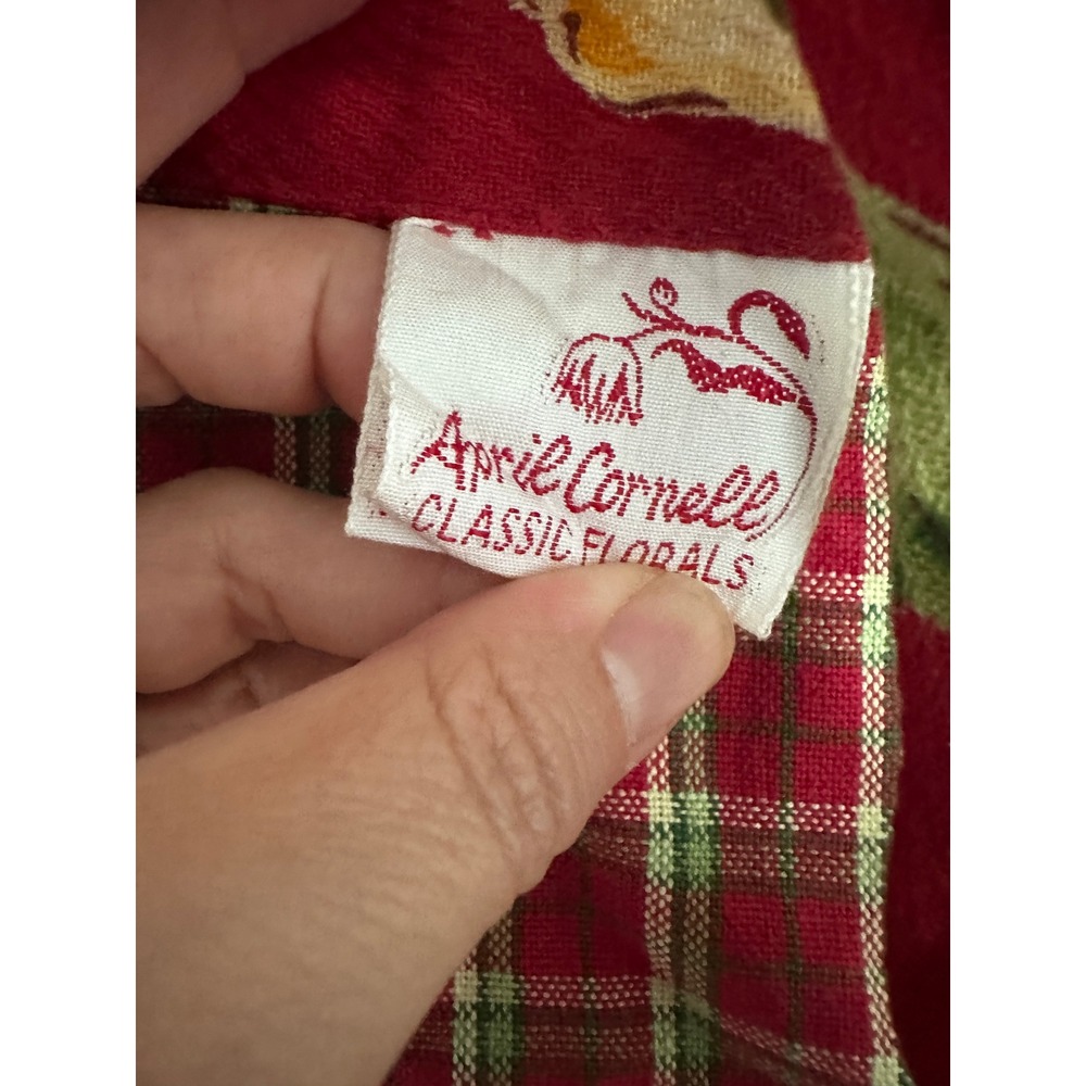 Vintage April Cornell Waist Wrap Skirt Apron Floral Plaid Cotton Cottagecore - Picture 4 of 5